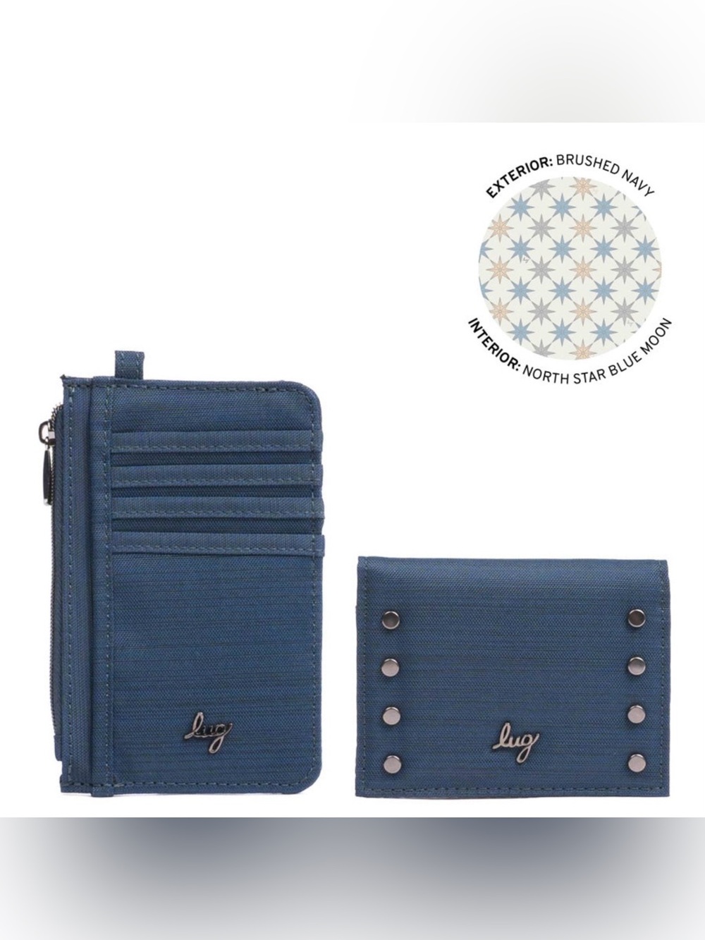 Lug Slide and Walkover RFID Wallet Combo. Brushed Navy. NWT